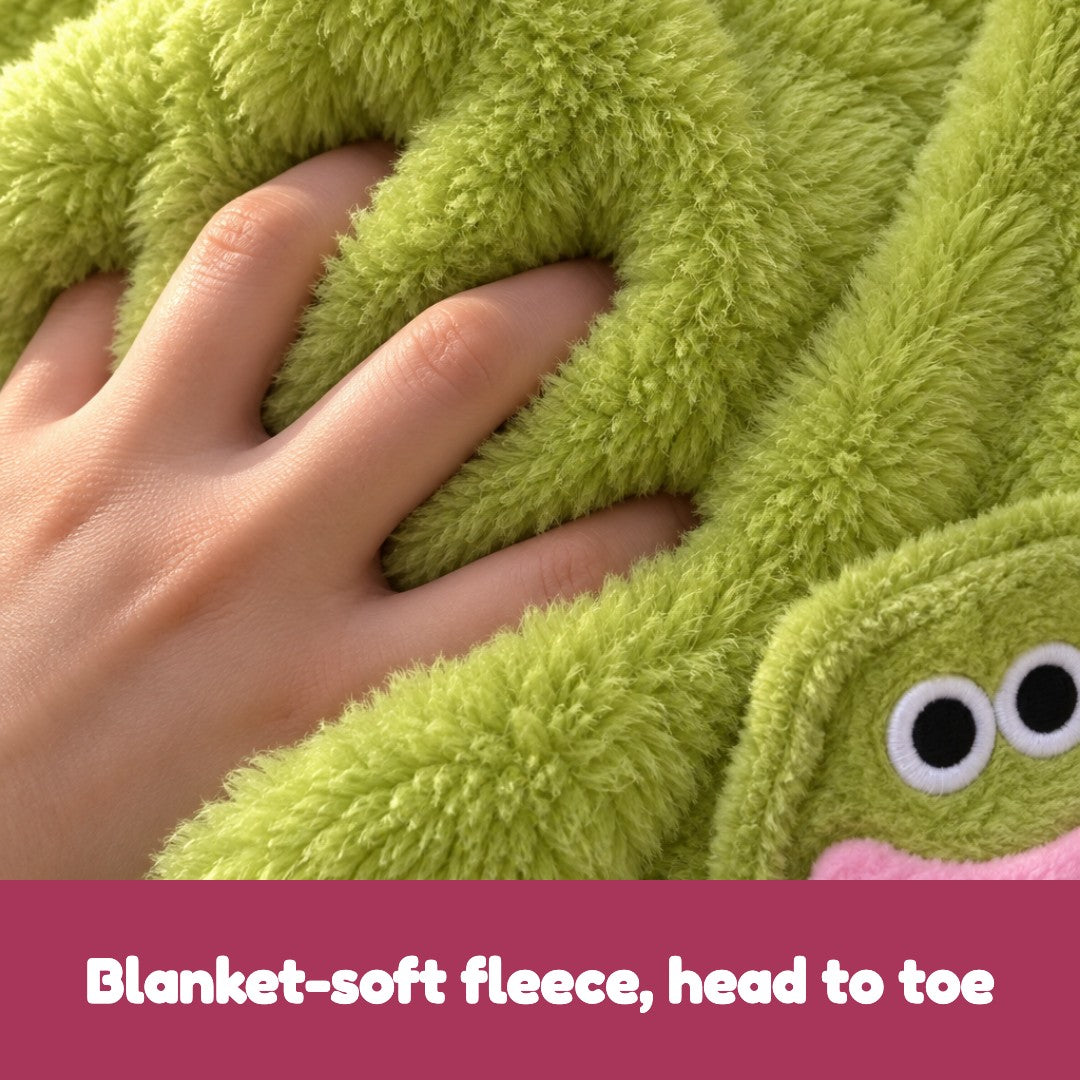 Close-up of the soft shaggy fleece of the monster onesie