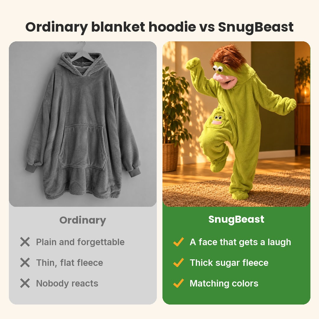 Ordinary blanket hoodie compared with SnugBeast